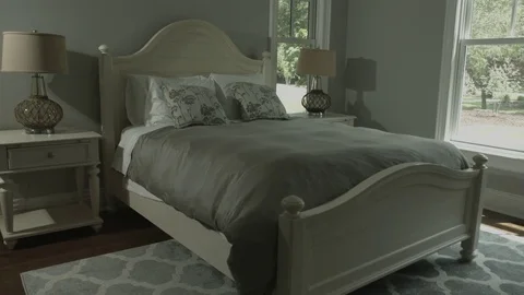 Bedroom w/ bed Stock Footage 82975324