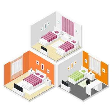 Bedrooms isometric icon set Stock Illustration