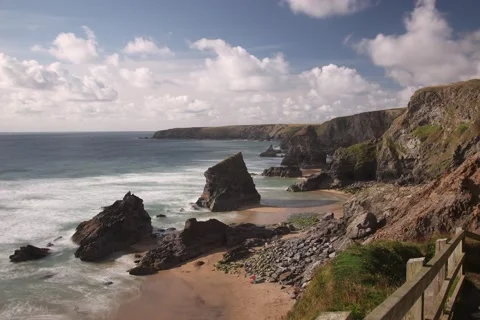 Bedruthan Steps beach Cornwall timelapse Stock Footage 67337526