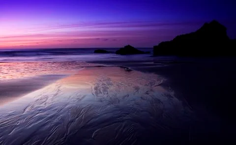 Bedruthan steps, cornwall, at sunset Stock Photos