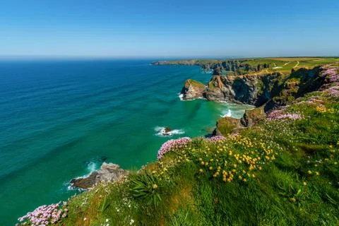 Bedruthan Steps in South Cornwall between Newquay and Padstow,England Stock Photos