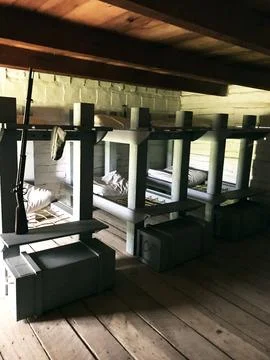 Beds in a Barracks Foto stock