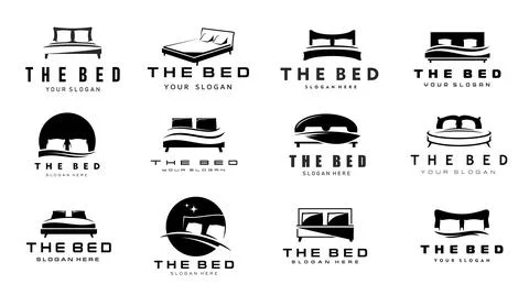 Beds, pillows and blankets vector icons set 스톡 일러스트