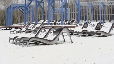 Beds in the winter in park Stock Footage 69200507