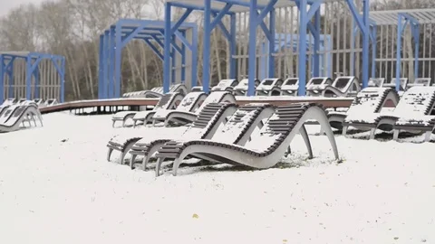 Beds in the winter in park Stock Footage 69200530