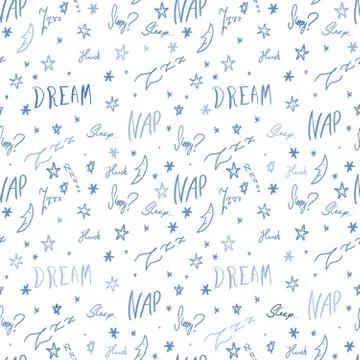 Bedsheets design pattern. Sleepy doodle - sleep time vector texture with hand Stock Illustration