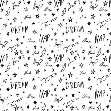 Bedsheets design pattern. Sleepy doodle - sleep time vector texture with hand Stock Illustration