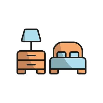 Bedside table and bed set icon vector Illustrazione stock