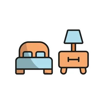 Bedside table and bed set icon vector Illustrazione stock
