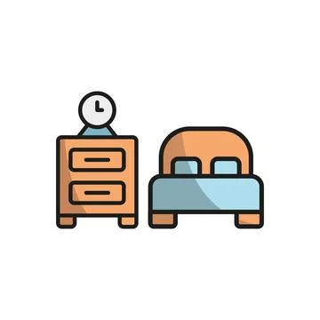Bedside table and bed set icon vector Illustrazione stock