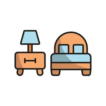 Bedside table and bed set icon vector Stock Illustration