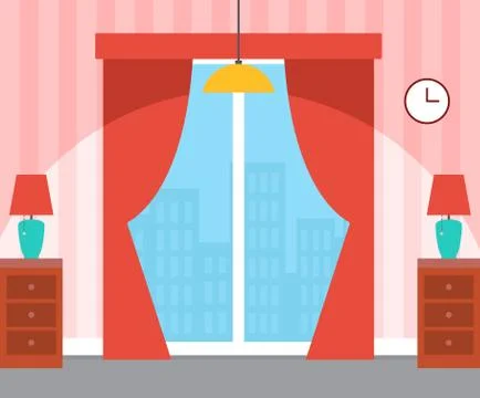 Bedside Table and Lamps, Interior of Room Vector 스톡 일러스트