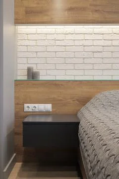 Bedside table in the bedroom interior Фото