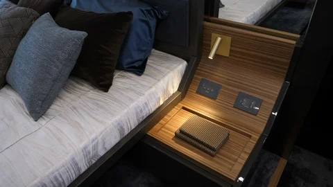 Bedside table in the cabin of a yacht. Stock Footage 88272312