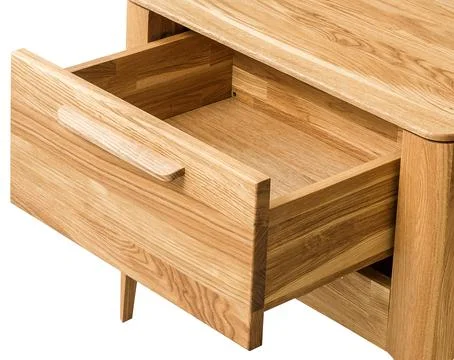 Bedside table with drawer close view photo, wooden eco furniture elements b.. Stock Photos