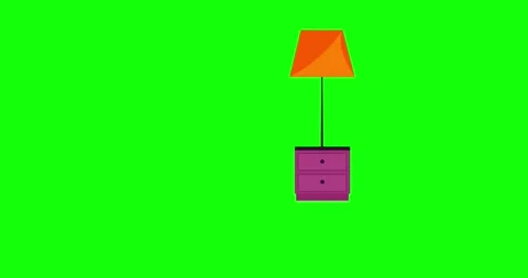 Bedside table with drawers and lamp cartoon style intro greenbox Stock Footage 331479033