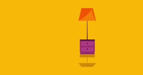 Bedside table with drawers and lamp cartoon style intro isolated Stock Footage 331479034