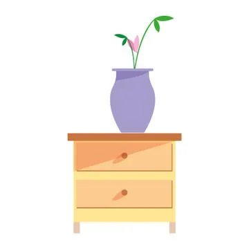 Bedside table with flowers on white background Stock Illustration