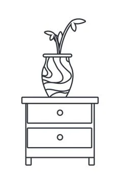 Bedside table with flowers on white background Stock Illustration