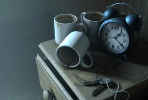 Bedside Table Insomnia Scene Stock Illustration