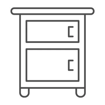 Bedside table on legs thin line icon, Furniture concept, Wooden night table sign Stock Illustration