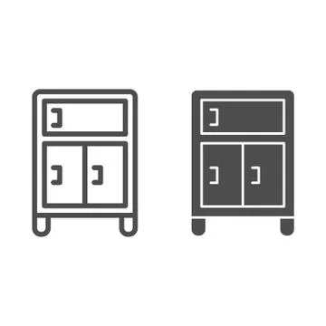 Bedside table line and solid icon, Furniture concept, nightstand sign on white 스톡 일러스트