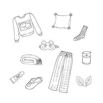 Bedtime bedroom design elements. Hand-drawn good night symbols.  Sleep dood.. Stock Illustration