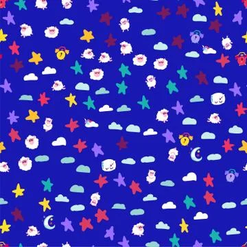 Bedtime, good night sleep vector seamless pattern Stock Illustration
