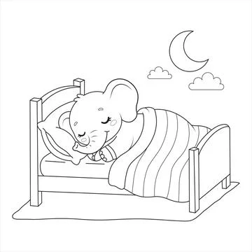 Bedtime sleeping moon bed elephant resting under blanket during night scene Stock Illustration