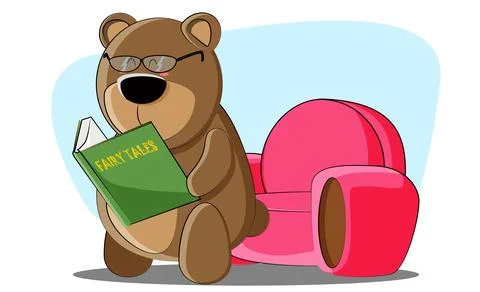 Bedtime stories decided to read cute teddy bear Stock Illustration