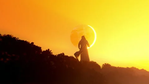 Beduin watching a solar eclipse, timelapse zoom in Stock Footage 246529804