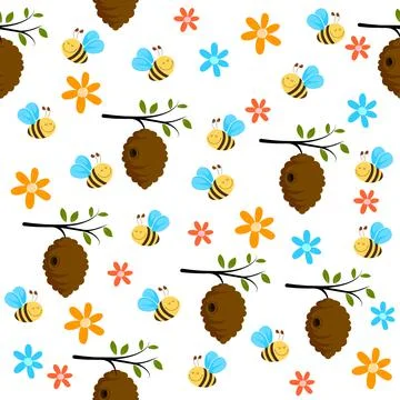 Bee and bee hive pattern Stock Illustration