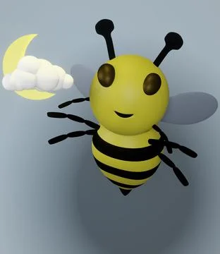 Bee and Cloud and Moon and Blue Background Illustrazione stock