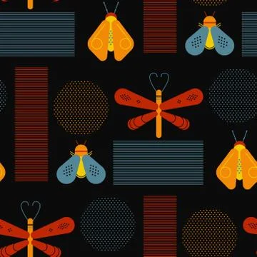 Bee and dragonfly geometric pattern Stock Illustration