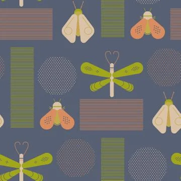 Bee and dragonfly geometric pattern Stock Illustration