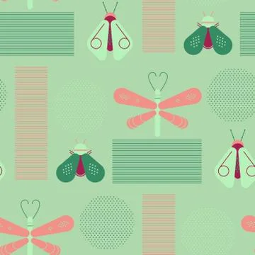 Bee and dragonfly geometric pattern イラスト素材