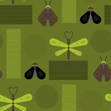 Bee and dragonfly geometric pattern Stock Illustration