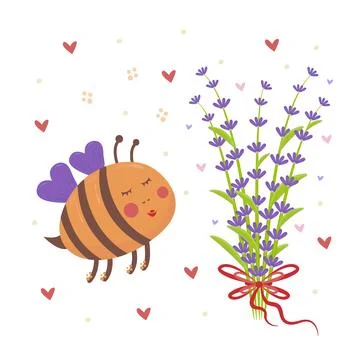 Bee and flower lavender Stock Illustration