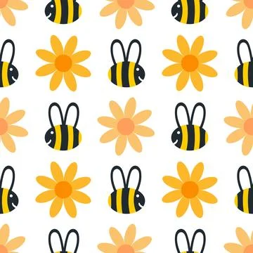 Bee and flower seamless pattern Stock Illustration