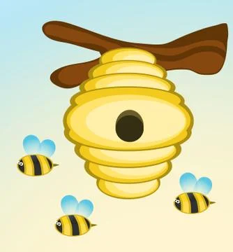 Bee and Hive on tree branch. Vector Illustration Stock Illustration