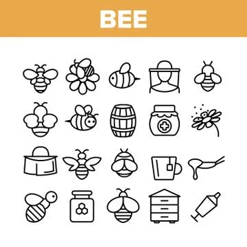 Bee And Honey Collection Elements Icons Set Vector Stock Illustration