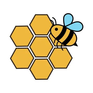 Bee and honeycomb icon vector logo. Symbol of honey bee, beehive, bee, hone.. Stock Illustration