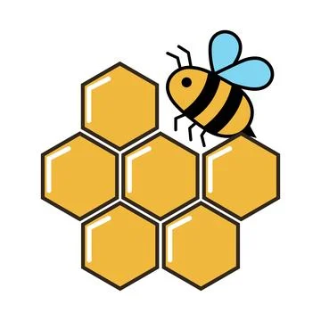 Bee and honeycomb icon vector logo. Symbol of honey bee, beehive, bee, hone.. Stock Illustration