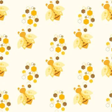 Bee and honeycomb. Illustration. Pattern. Stock Illustration