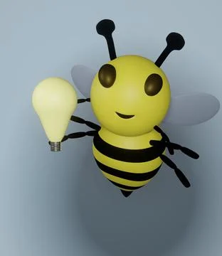 Bee and light bulb and Blue Background Illustrazione stock
