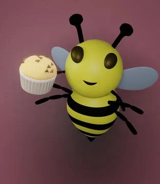Bee and muffin and Red Background Illustrazione stock