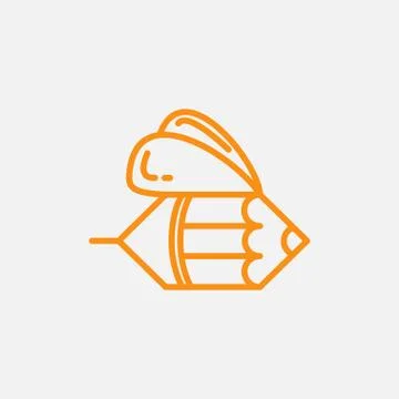 BEE AND PENCIL LINE LOGO DESIGN Иллюстрация