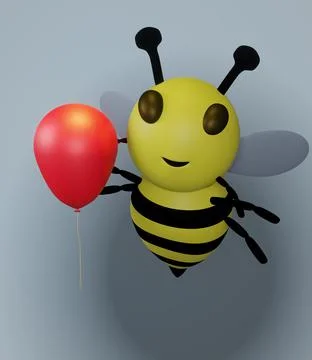 Bee and Red balloon and Blue Background Illustrazione stock