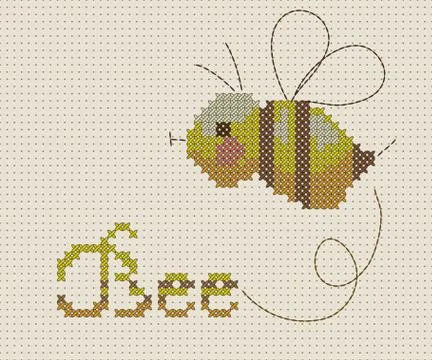 Bee on a blue background with pixel mosaic effect. Vector Stock Illustration