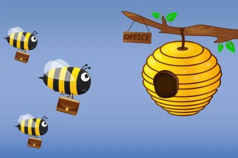 Bee with briefcase flies to work Stock Illustration